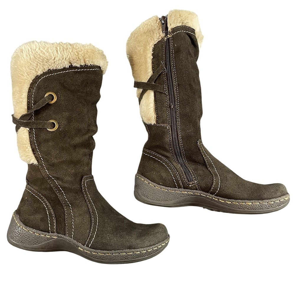 BareTraps Faux Fur Winter Boots Women 6M Brown Flat Mid Calf FLAW